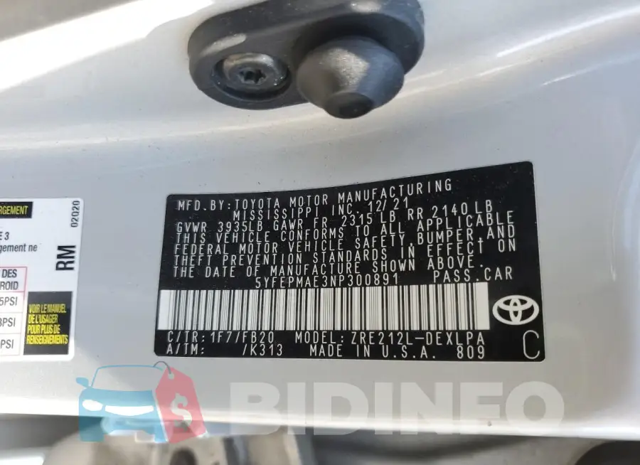 5YFEPMAE3NP300891 Photo# 12