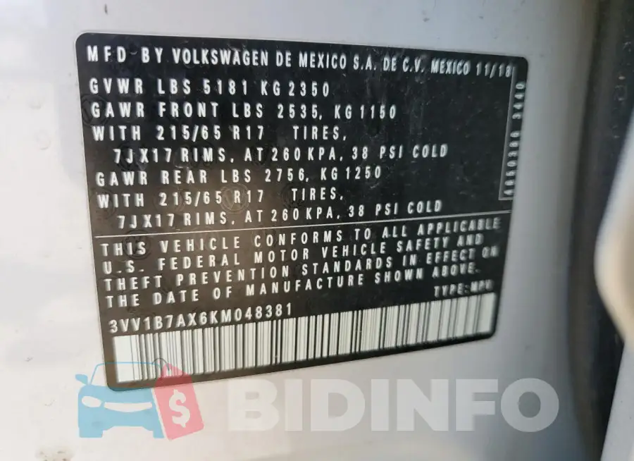 3VV1B7AX6KM048381 Photo# 12