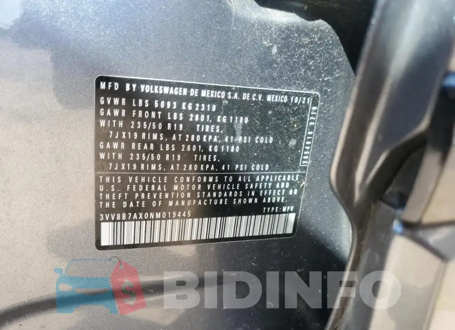 3VV8B7AX0NM019445 Photo# 13