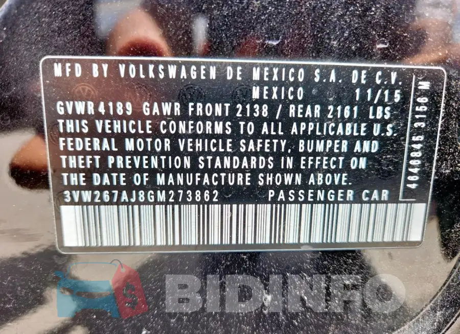 3VW267AJ8GM273862 Photo# 12