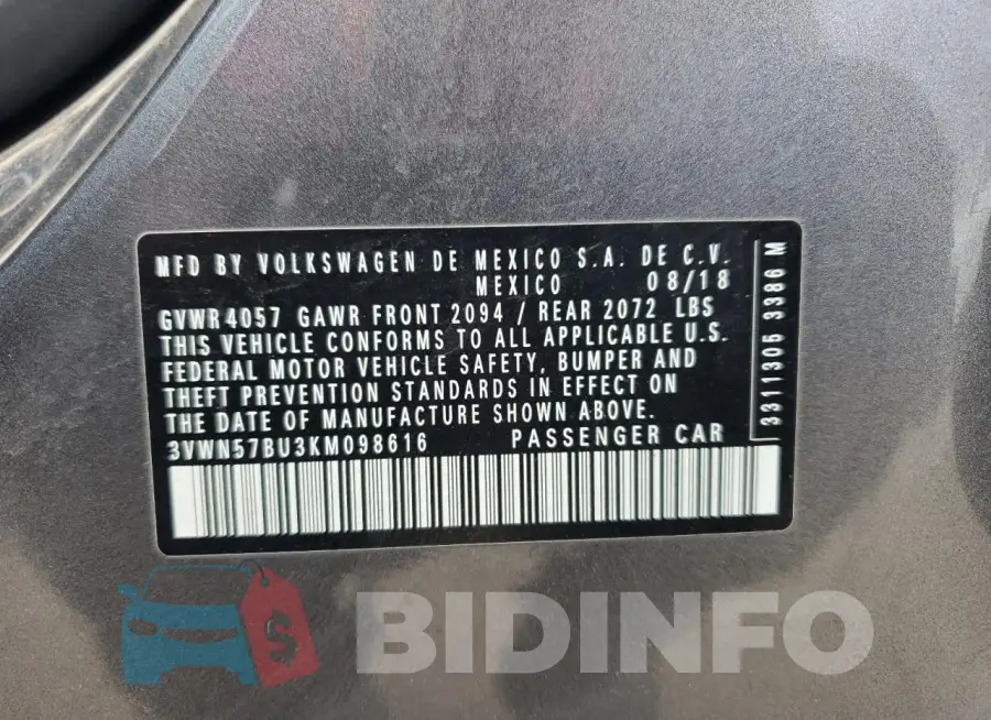 3VWN57BU3KM098616 Photo# 12