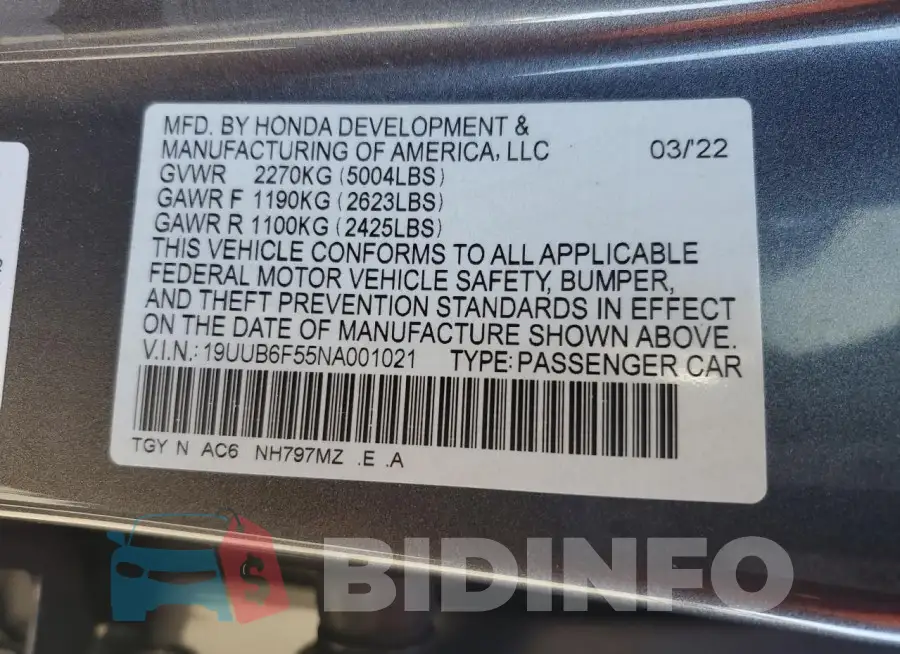 19UUB6F55NA001021 Photo# 12