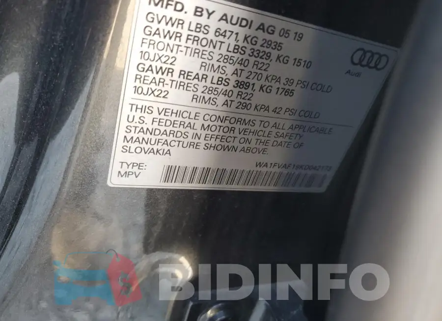WA1FVAF19KD042173 Photo# 14