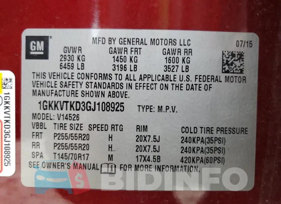 1GKKVTKD3GJ108925 Photo# 14