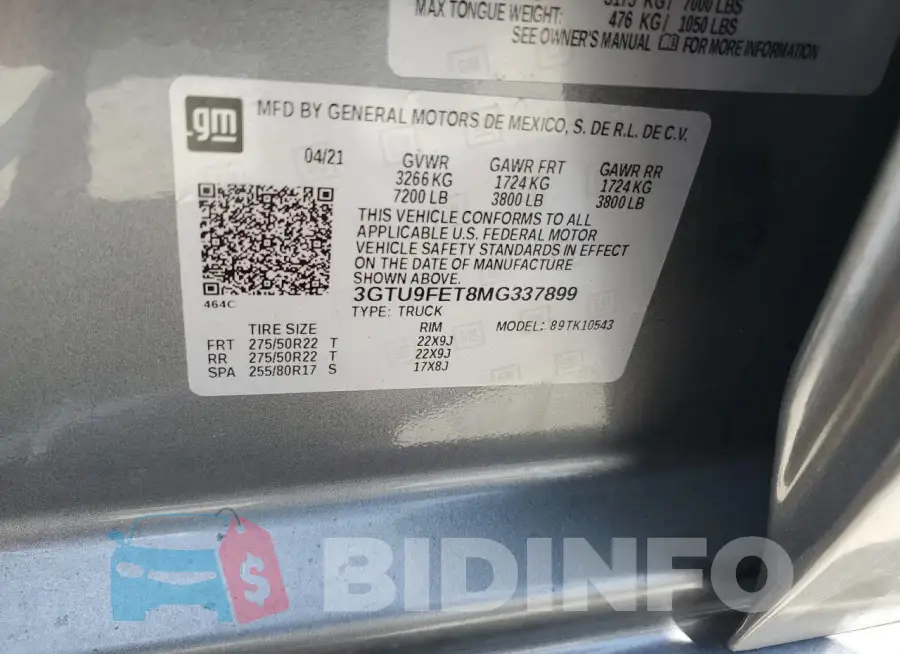 3GTU9FET8MG337899 Photo# 13