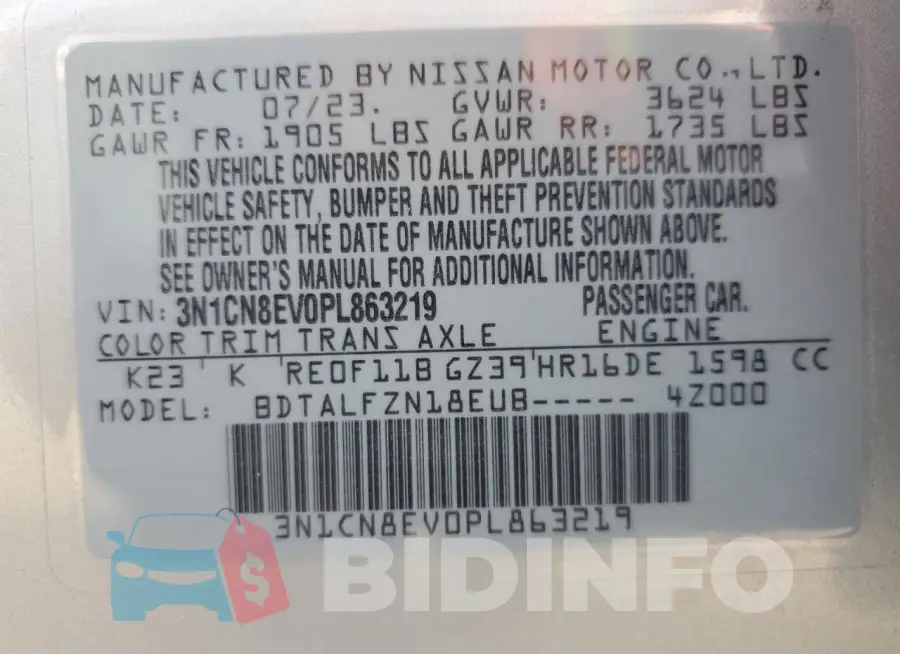 3N1CN8EV0PL863219 Photo# 12