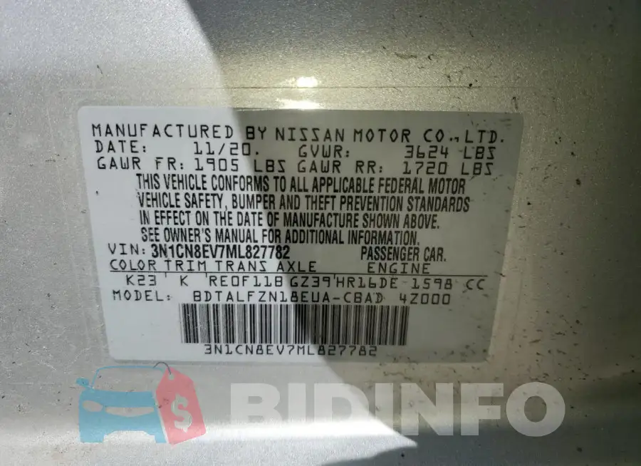 3N1CN8EV7ML827782 Photo# 12
