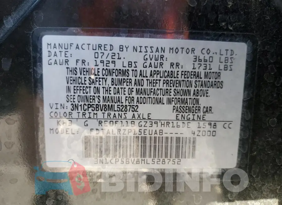 3N1CP5BV8ML528752 Photo# 12