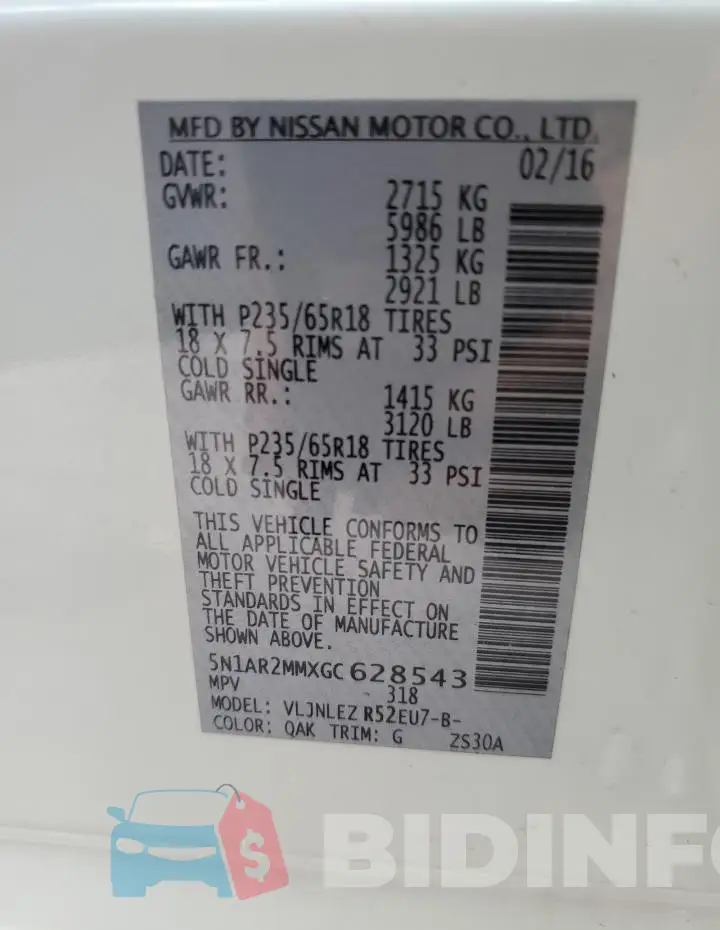 5N1AR2MMXGC628543 Photo# 13