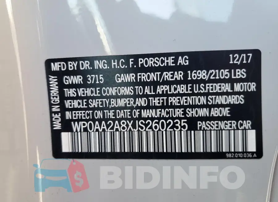 WP0AA2A8XJS260235 Photo# 12