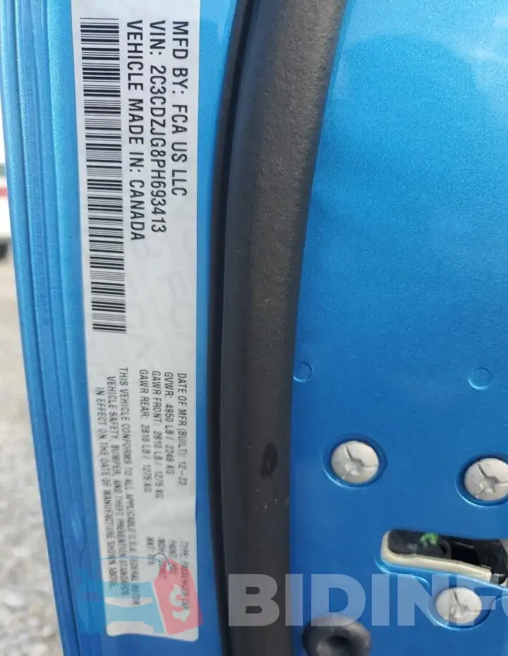 2C3CDZJG8PH693413 Photo# 12