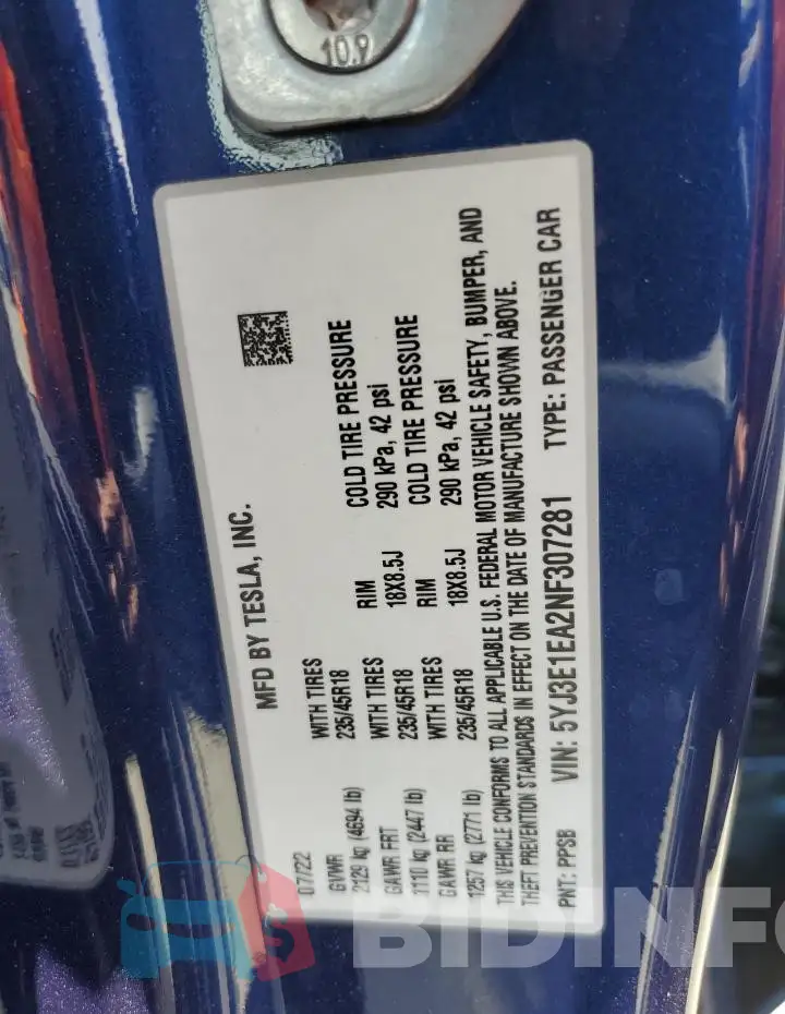 5YJ3E1EA2NF307281 Photo# 12