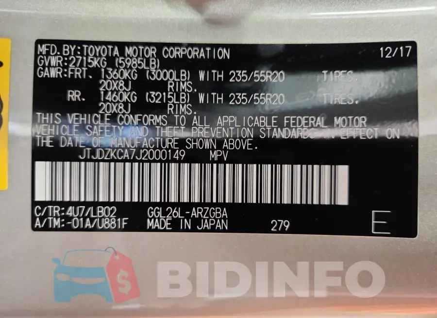 JTJDZKCA7J2000149 Photo# 14