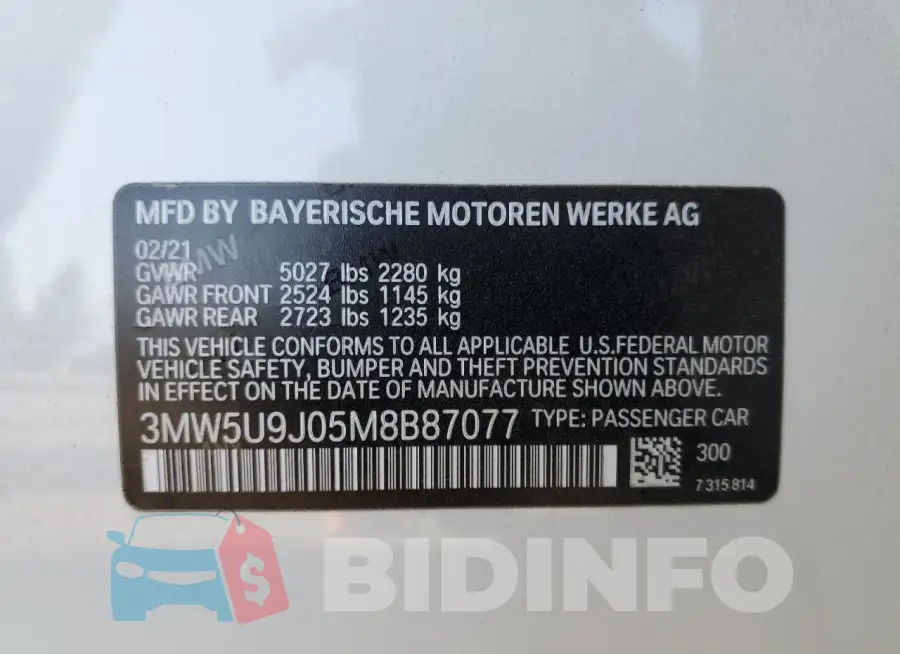 3MW5U9J05M8B87077 Photo# 10