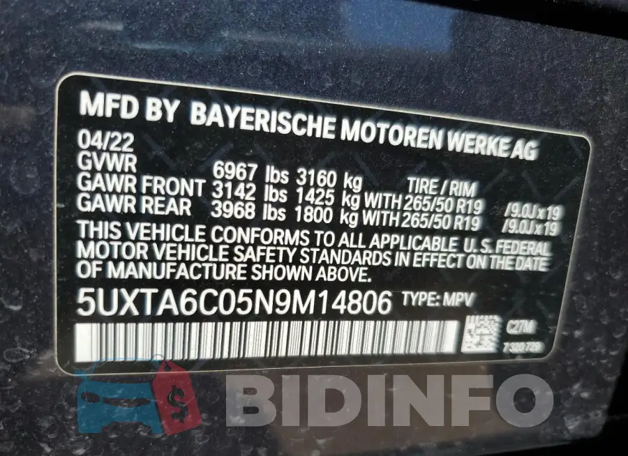 5UXTA6C05N9M14806 Photo# 13