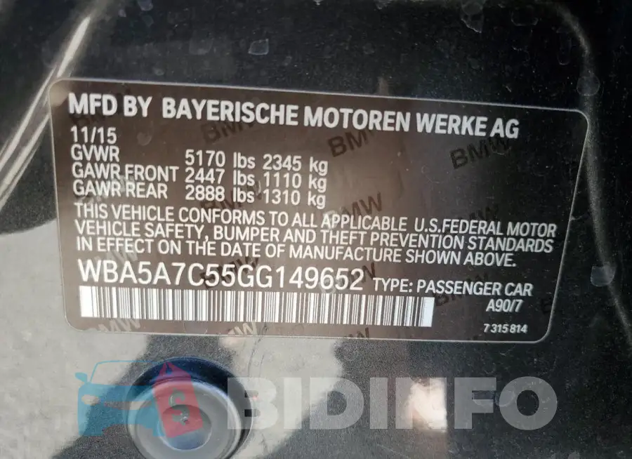 WBA5A7C55GG149652 Photo# 13