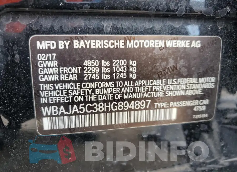 WBAJA5C38HG894897 Photo# 12