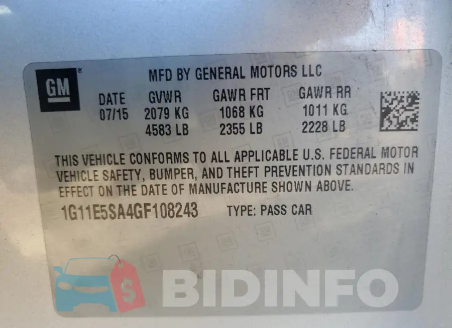 1G11E5SA4GF108243 Photo# 12
