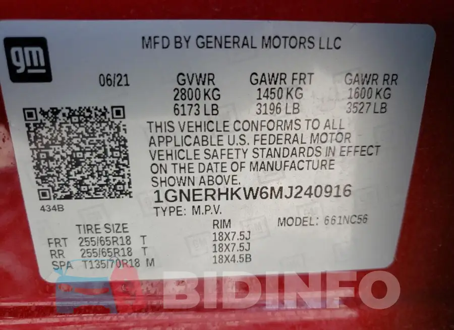 1GNERHKW6MJ240916 Photo# 14