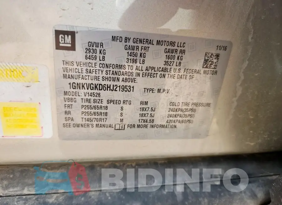 1GNKVGKD6HJ219531 Photo# 14