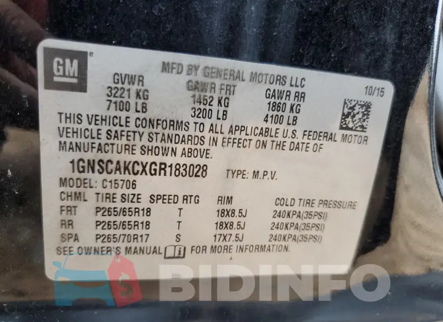 1GNSCAKCXGR183028 Photo# 14
