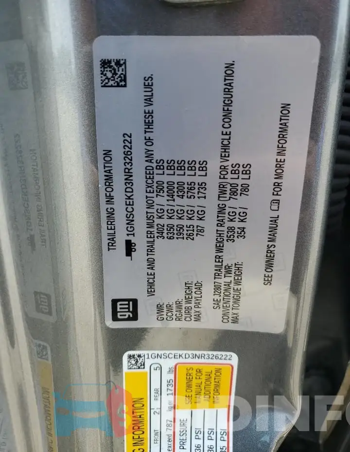 1GNSCEKD3NR326222 Photo# 14