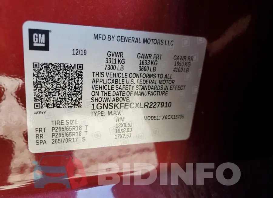1GNSKFECXLR227910 Photo# 13