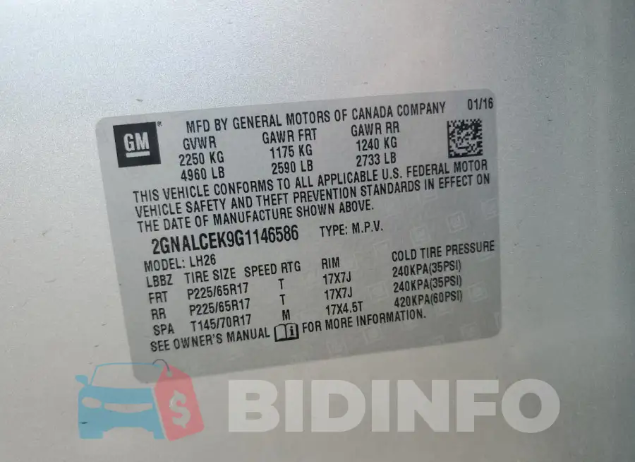 2GNALCEK9G1146586 Photo# 13