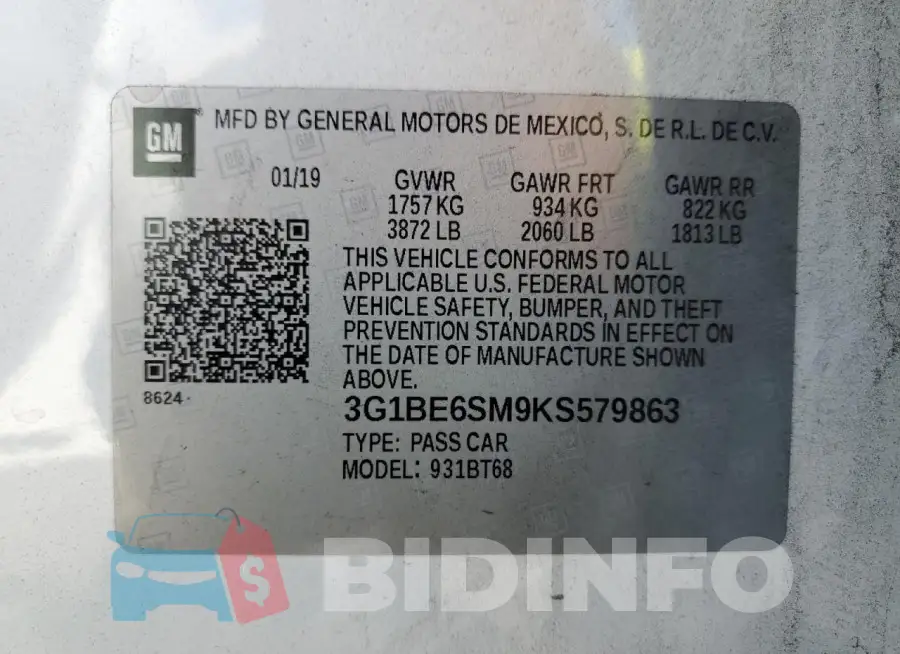 3G1BE6SM9KS579863 Photo# 12