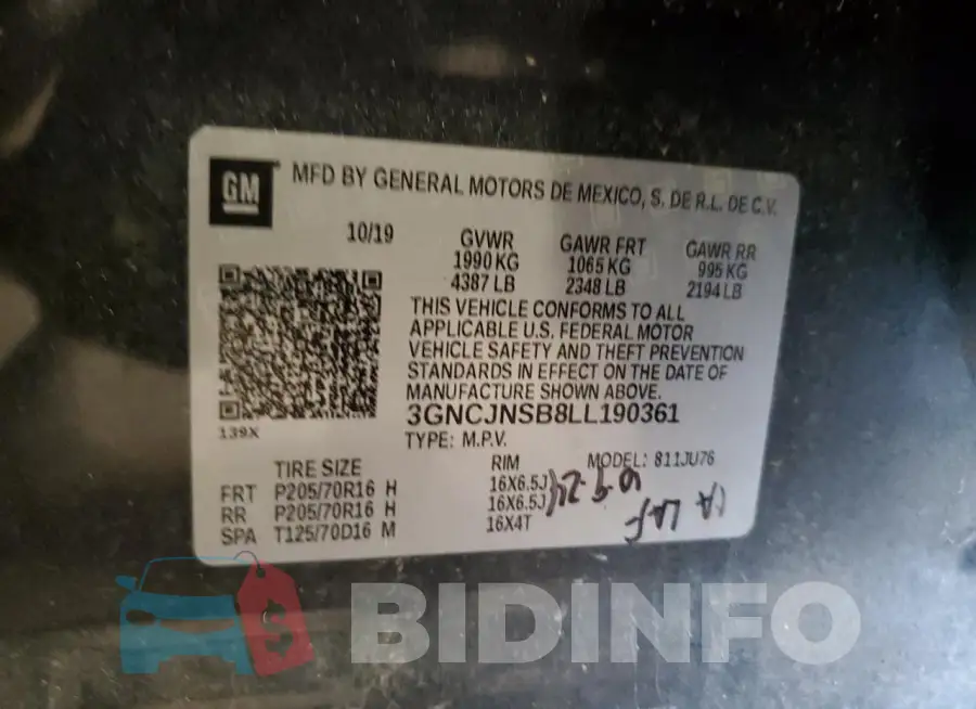3GNCJNSB8LL190361 Photo# 13