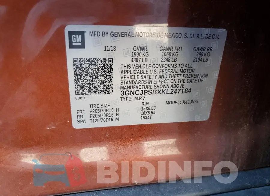 3GNCJPSBXKL247184 Photo# 13