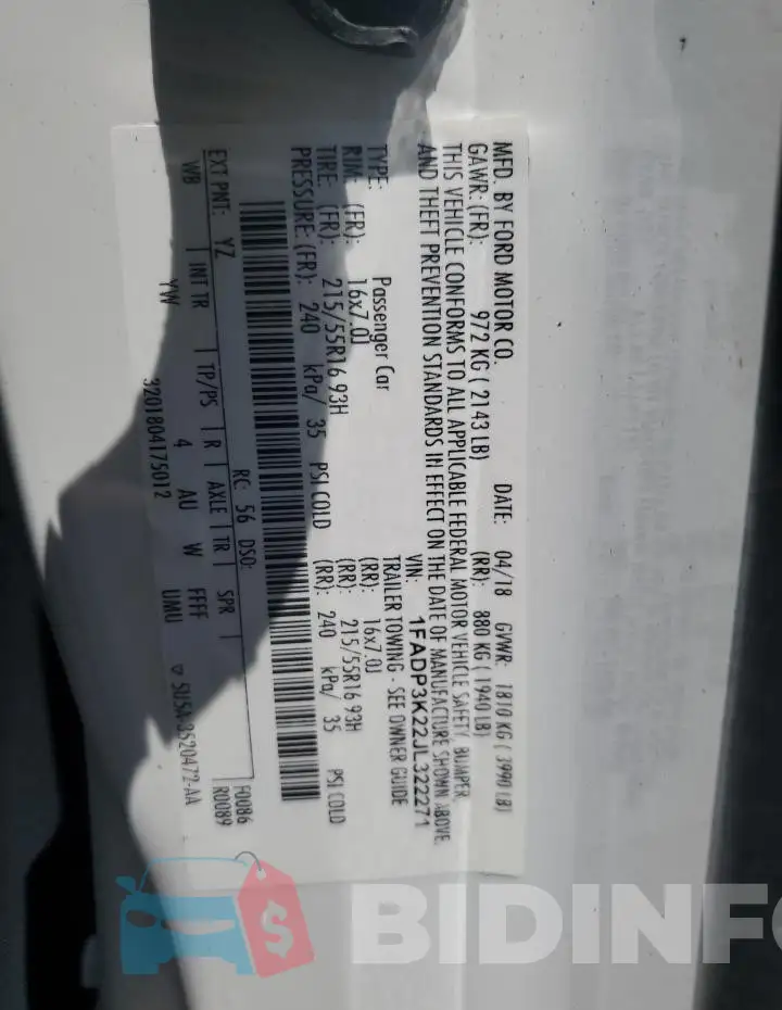 1FADP3K22JL322271 Photo# 12
