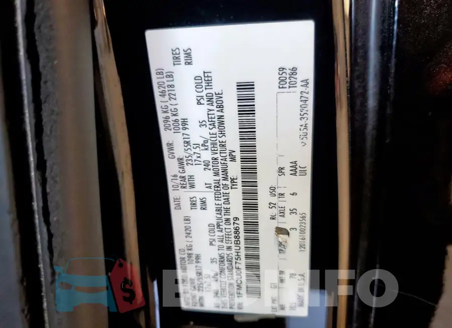1FMCU0F75HUB88679 Photo# 14