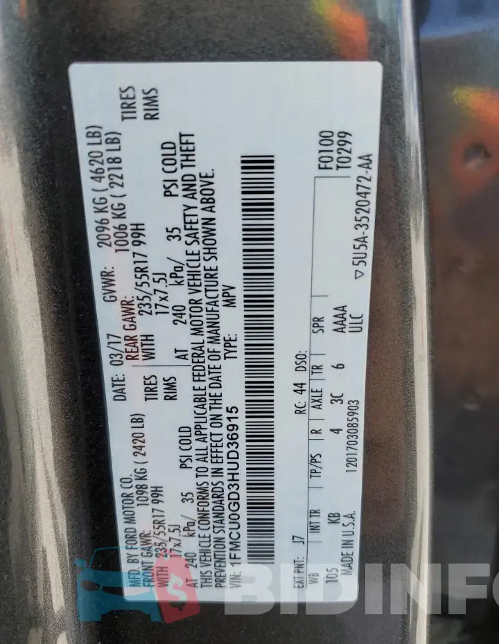1FMCU0GD3HUD36915 Photo# 12