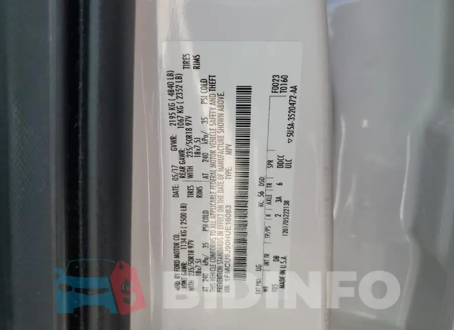 1FMCU9J90HUE16083 Photo# 13