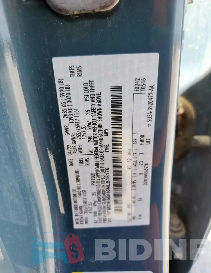 1FMDE5BH6NLB16176 Photo# 14