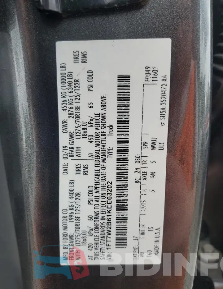 1FT7W2B61KEE63202 Photo# 12