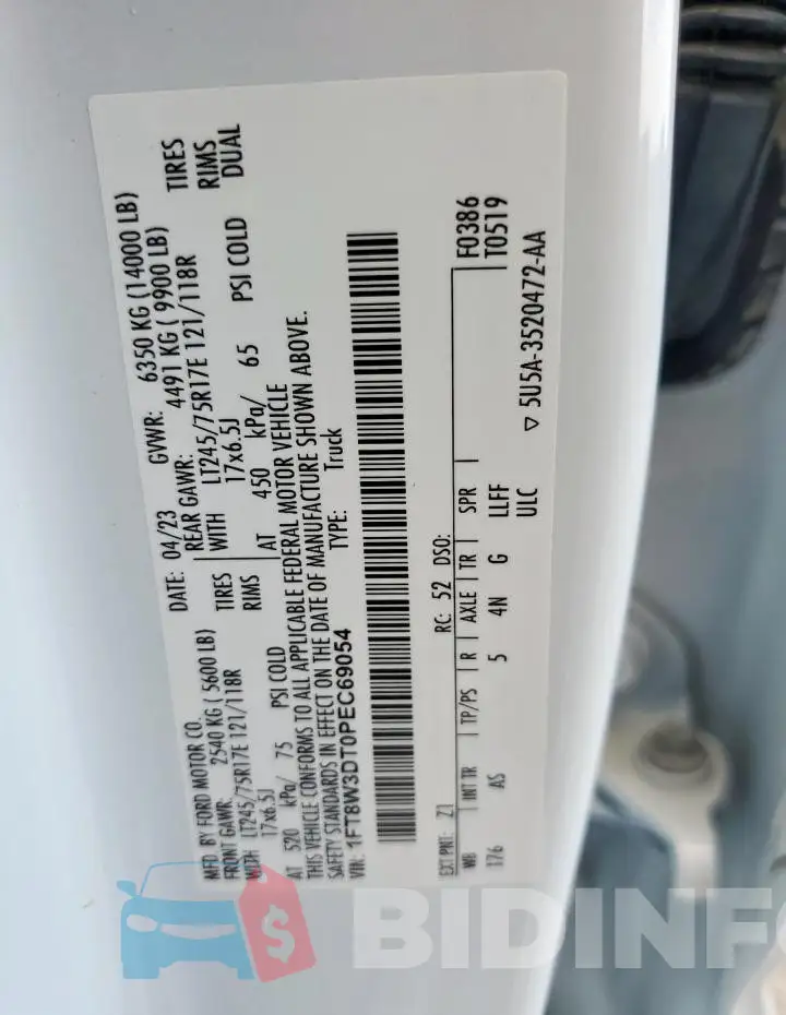 1FT8W3DT0PEC69054 Photo# 12