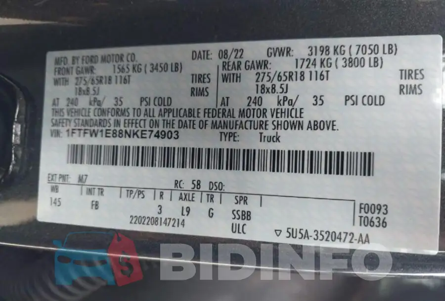 1FTFW1E88NKE74903 Photo# 10