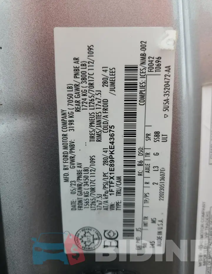 1FTFX1E89PKE43675 Photo# 12
