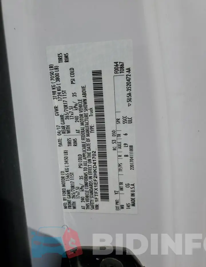 1FTFX1EF2HKD41702 Photo# 12