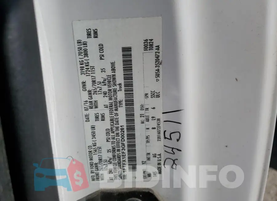 1FTFX1EF3GFD00261 Photo# 13