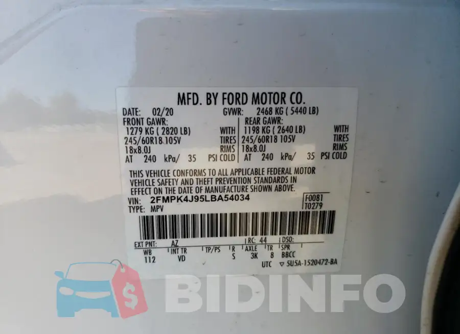2FMPK4J95LBA54034 Photo# 13
