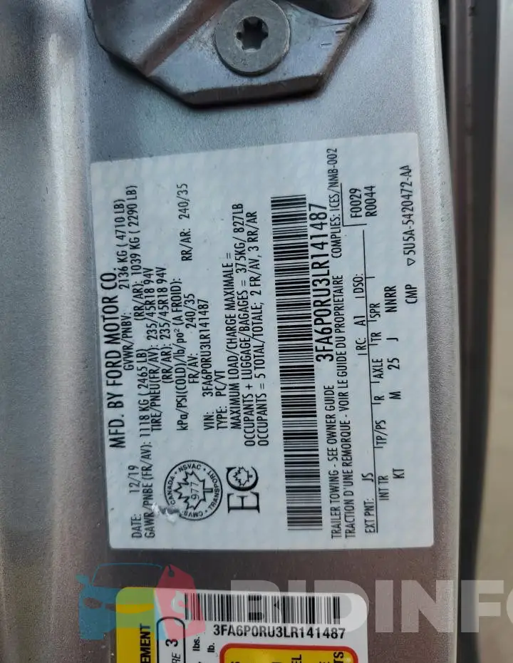 3FA6P0RU3LR141487 Photo# 12