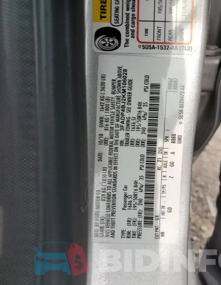 3FADP4BJ2KM106028 Photo# 12
