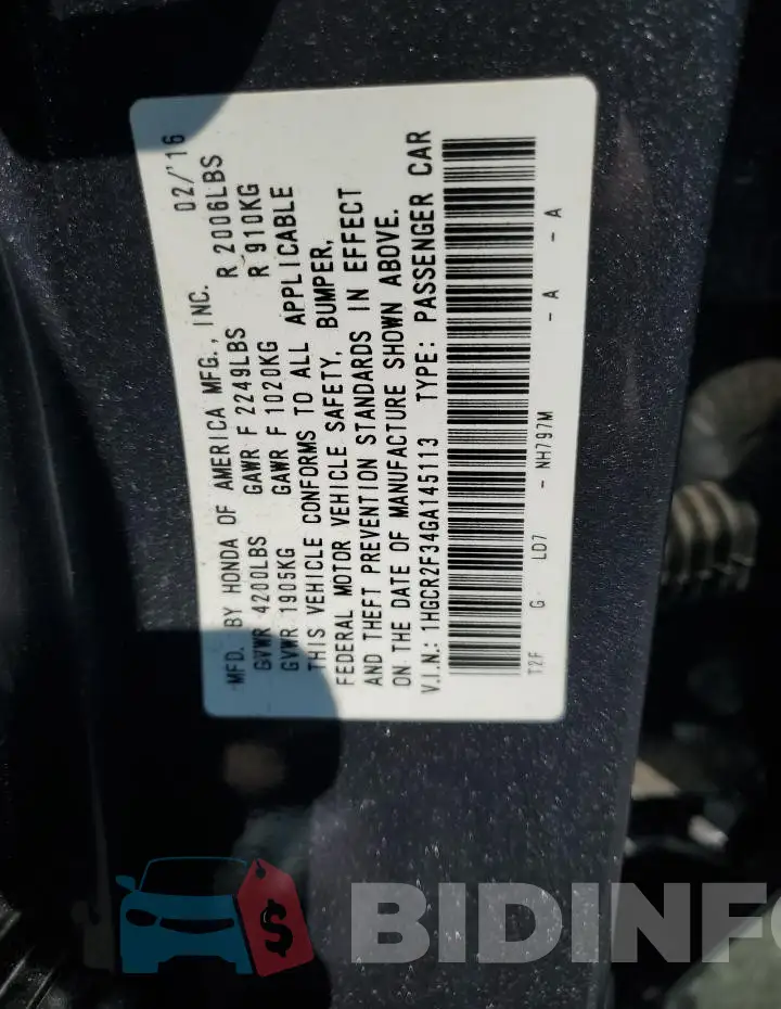 1HGCR2F34GA145113 Photo# 12