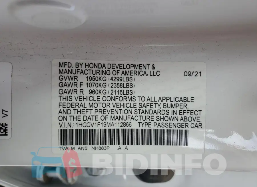 1HGCV1F19MA112866 Photo# 12