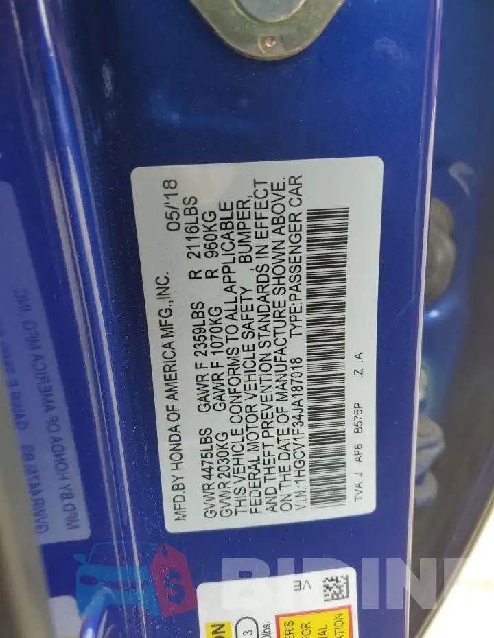 1HGCV1F34JA187018 Photo# 13