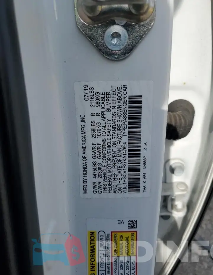 1HGCV1F37KA147694 Photo# 12