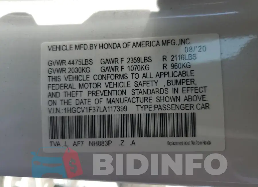 1HGCV1F37LA117399 Photo# 13